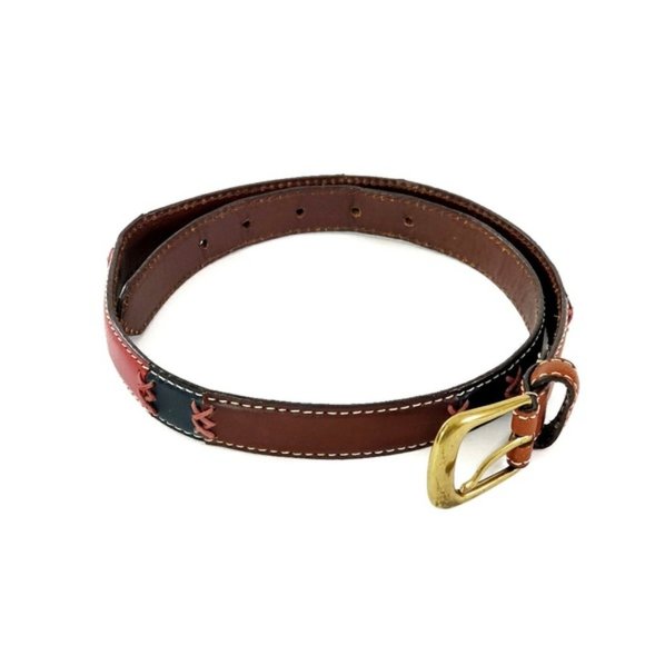 Relic Boho Multi Color Cross-Stitched Leather Belt - Picture 2 of 8